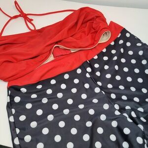 Shoshanna Swimwear, Black Polka dot Bottom, Red Top, Retro‎ Pin Up Girl, Size XL